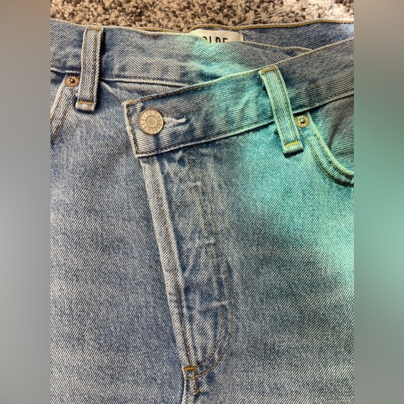 Agolde CrissCross Button fly Raw Hem Mini Denim Skirt Sz 27 S 2024 Retail 169 - Picture 5 of 10